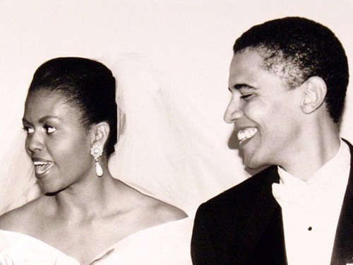 Vợ chồng Michelle Obama trong đám cưới năm 1992. Ảnh: Instagram Michelle Obama.