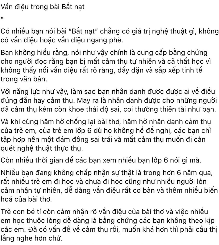 Bài thơ trong SGK lớp 6 gây tranh cãi, tác giả lên tiếng: Ai chứng minh đây là bài thơ dở xứng đáng được trao giải Nobel Văn học - Ảnh 2.