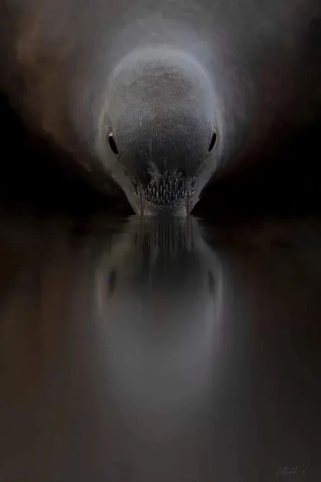 Loài quái vật nào đây? Câu trả lời có thể khiến bạn phải bất ngờ. Thực chất, đây là bức ảnh chụp khoảnh khắc một chú chim đang uống nước.