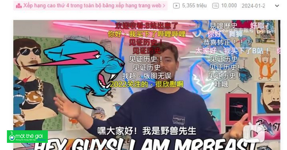 YouTuber MrBeast nổi tiếng nhất thế giới gây bão mạng Trung Quốc với video đầu tiên trên Bilibili