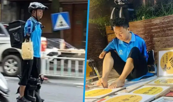 Người đàn ông 30 tuổi mất hai tay vẫn giao đồ ăn, viết thư pháp bằng chân nuôi sống gia đình
