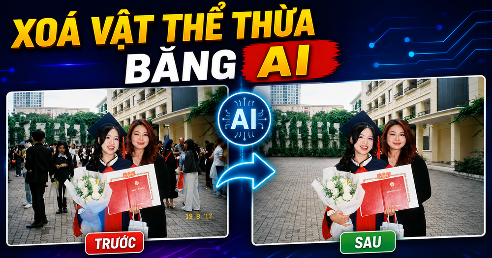 Dùng câu lệnh AI xóa vật thể thừa trên ảnh