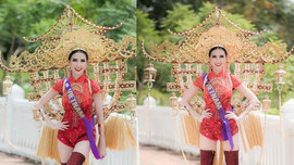 Phan Thị Mơ mang hình ảnh chùa Một cột vào trang phục tại Hoa hậu Đại sứ du lịch thế giới 2018