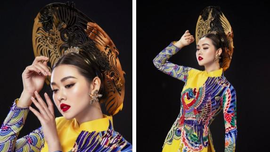 Á hậu Tường San khoe trang phục truyền thống cho đêm chung kết Hoa hậu Quốc tế