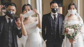 Cặp đôi biến khẩu trang thành phụ kiện "độc" chụp ảnh cưới